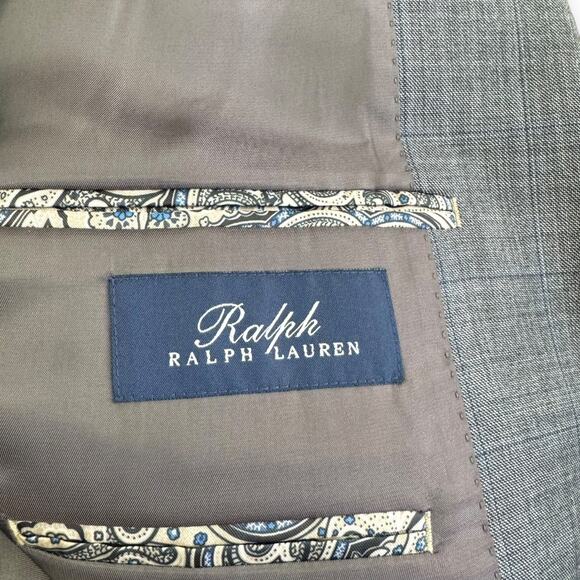 Ralph Lauren 100% Wool Gray Plaid Two Button Double Vented Blazer Men's Size 46L - Picture 11 of 12